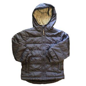 Mini Boden Boys Quilted Puffer Jacket Slate Blue Hoodie